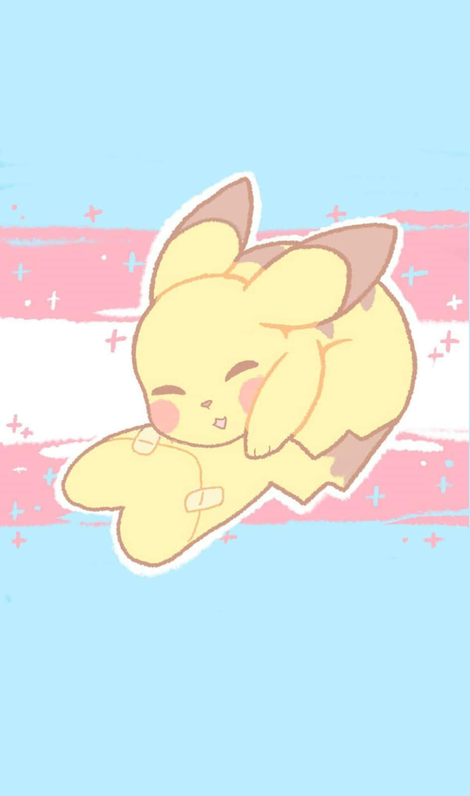 Uncarino Pikachu Che Dorme Su Uno Sfondo Rosa E Blu Sfondo