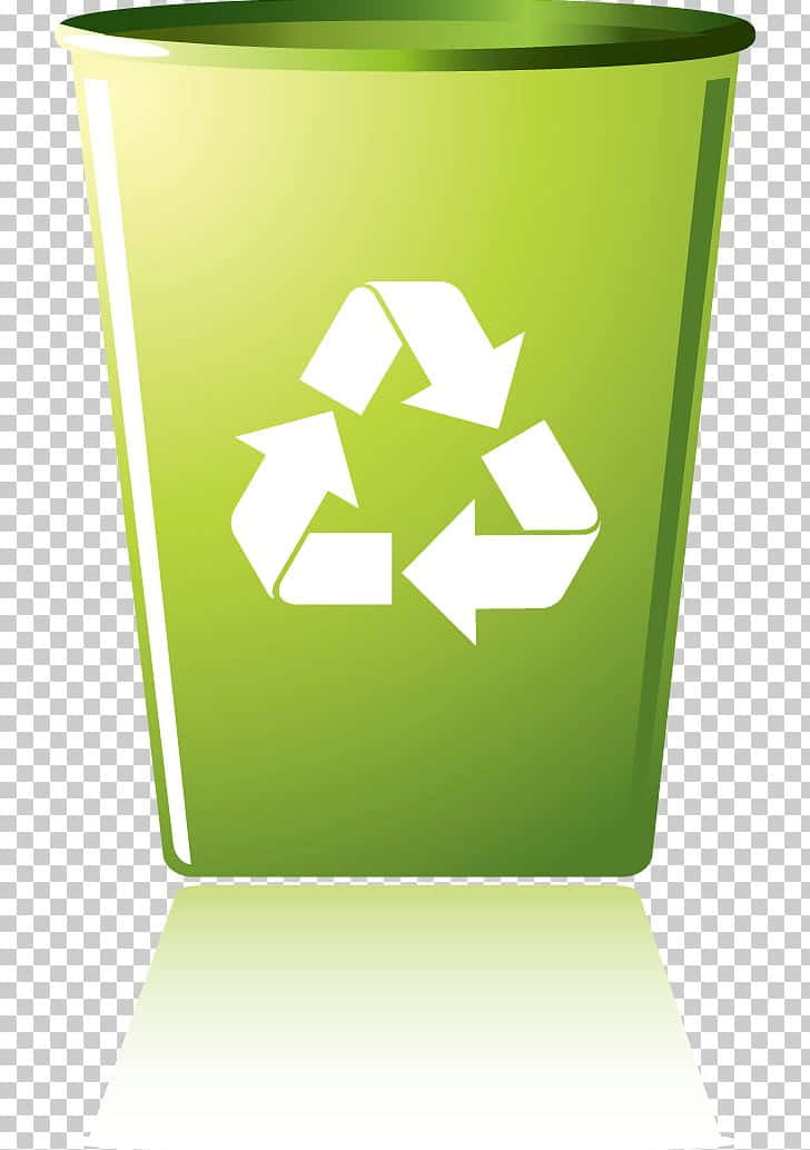 Transparentfoto Av En Grön Papperskorg Med Återvinningslogotypen. Wallpaper