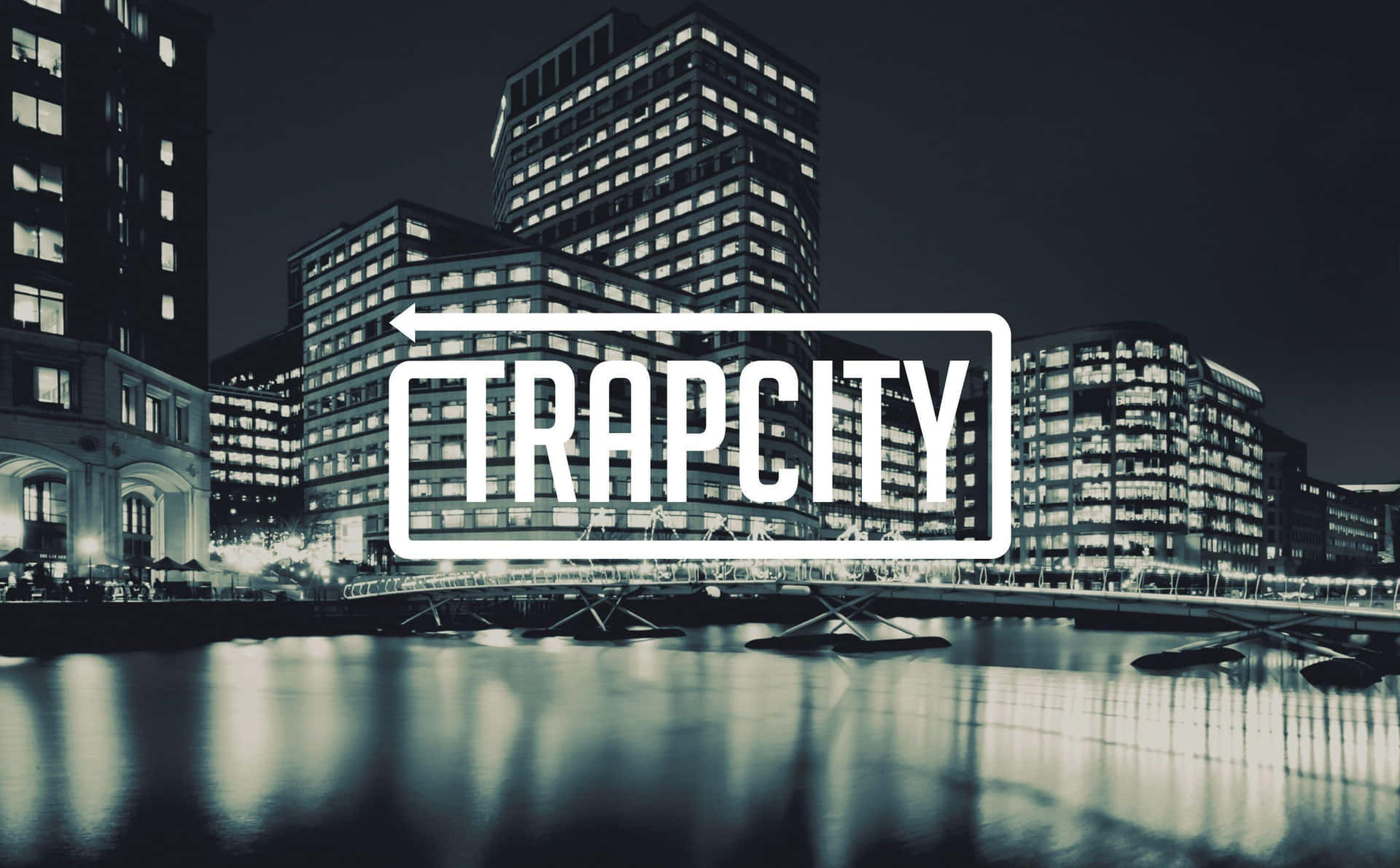 Trap City Nachtelijke Stedelijke Waterfront Achtergrond