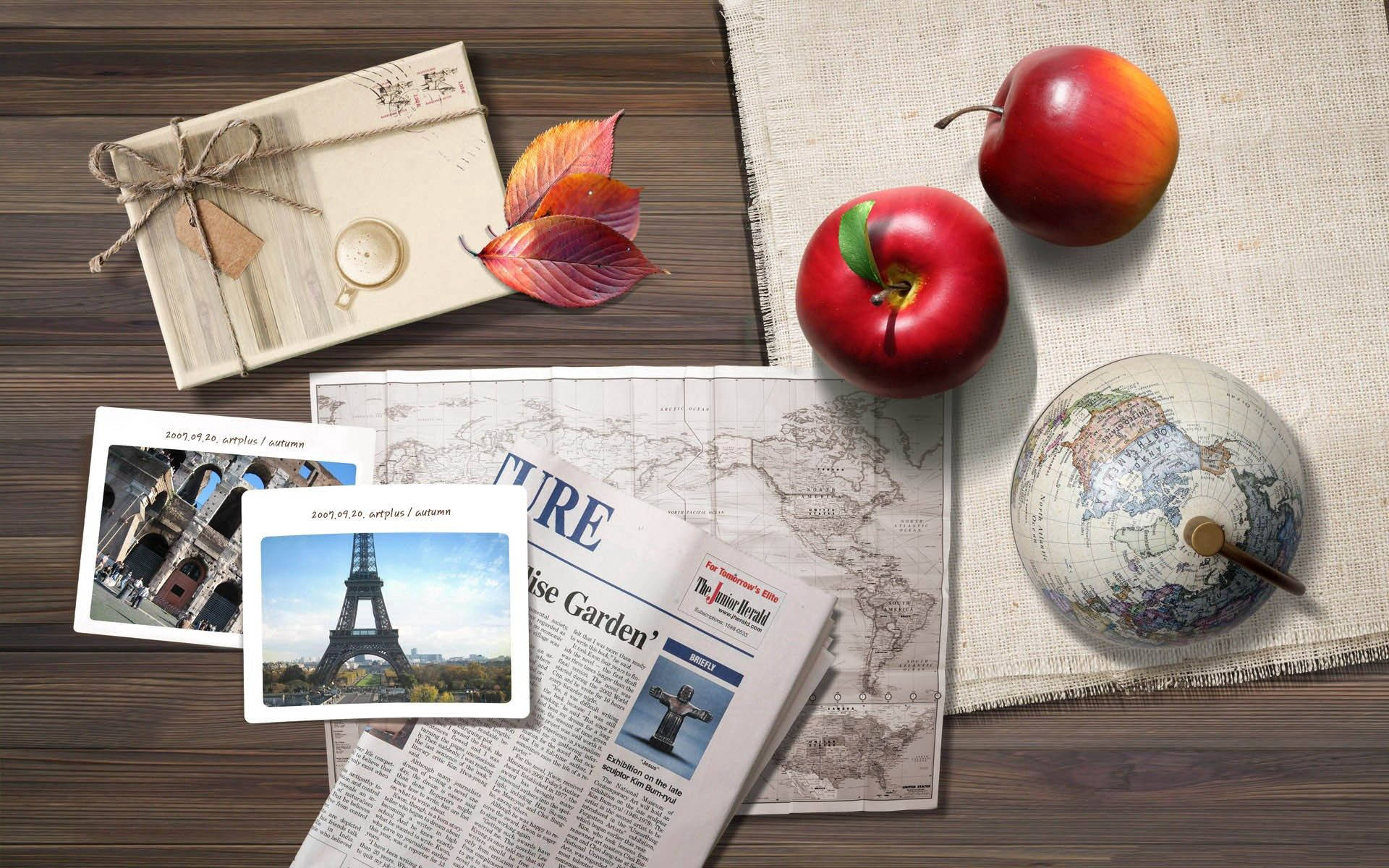 Travel, Apple, Drawings, Photographs, Table