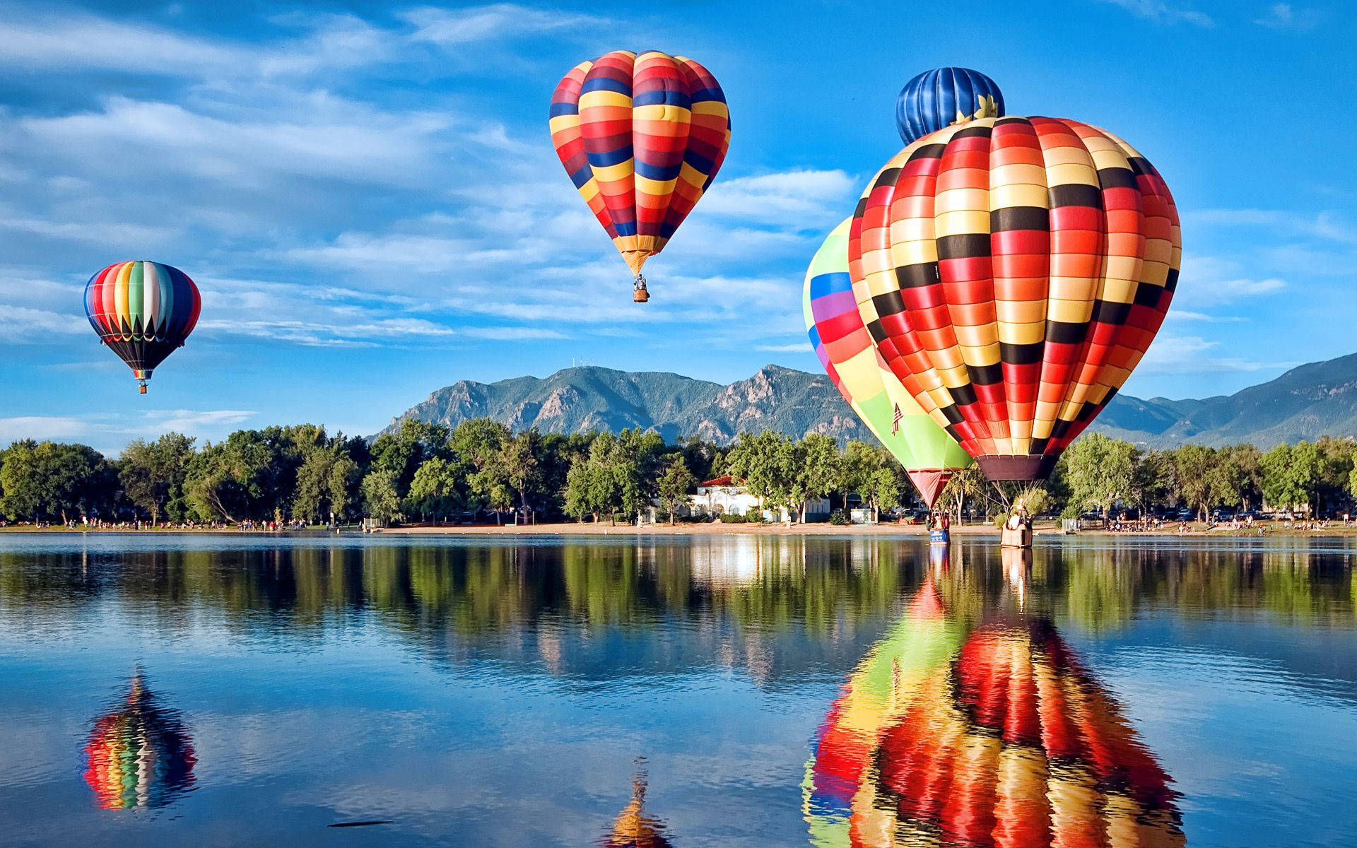 Travel Hd Hot Air Balloons On Lake Wallpaper