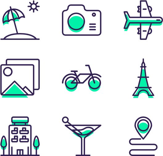 Travel Icons Set Neon Style PNG