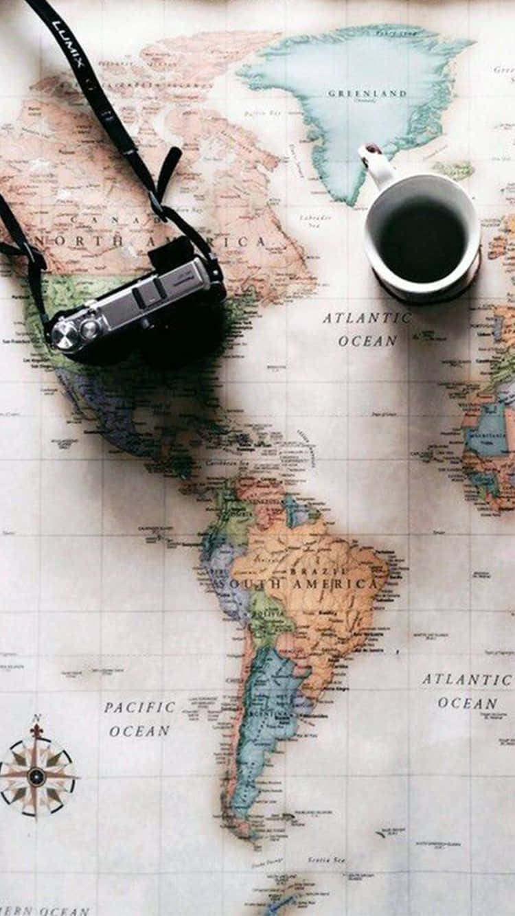 Travel Iphone Map Camera Coffee Wallpaper