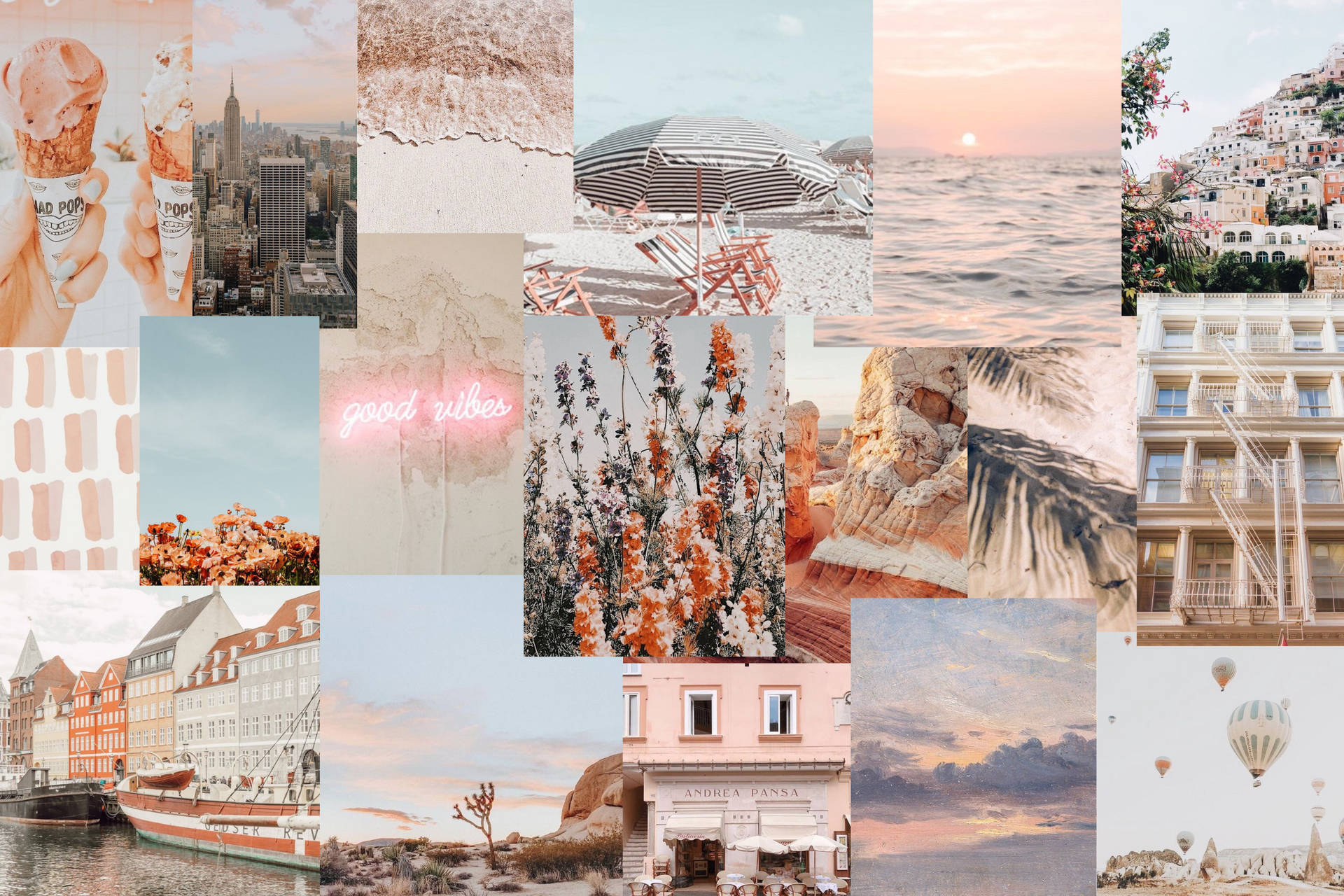 Beautiful Travel Laptop Display Pastel Collage Wallpaper
