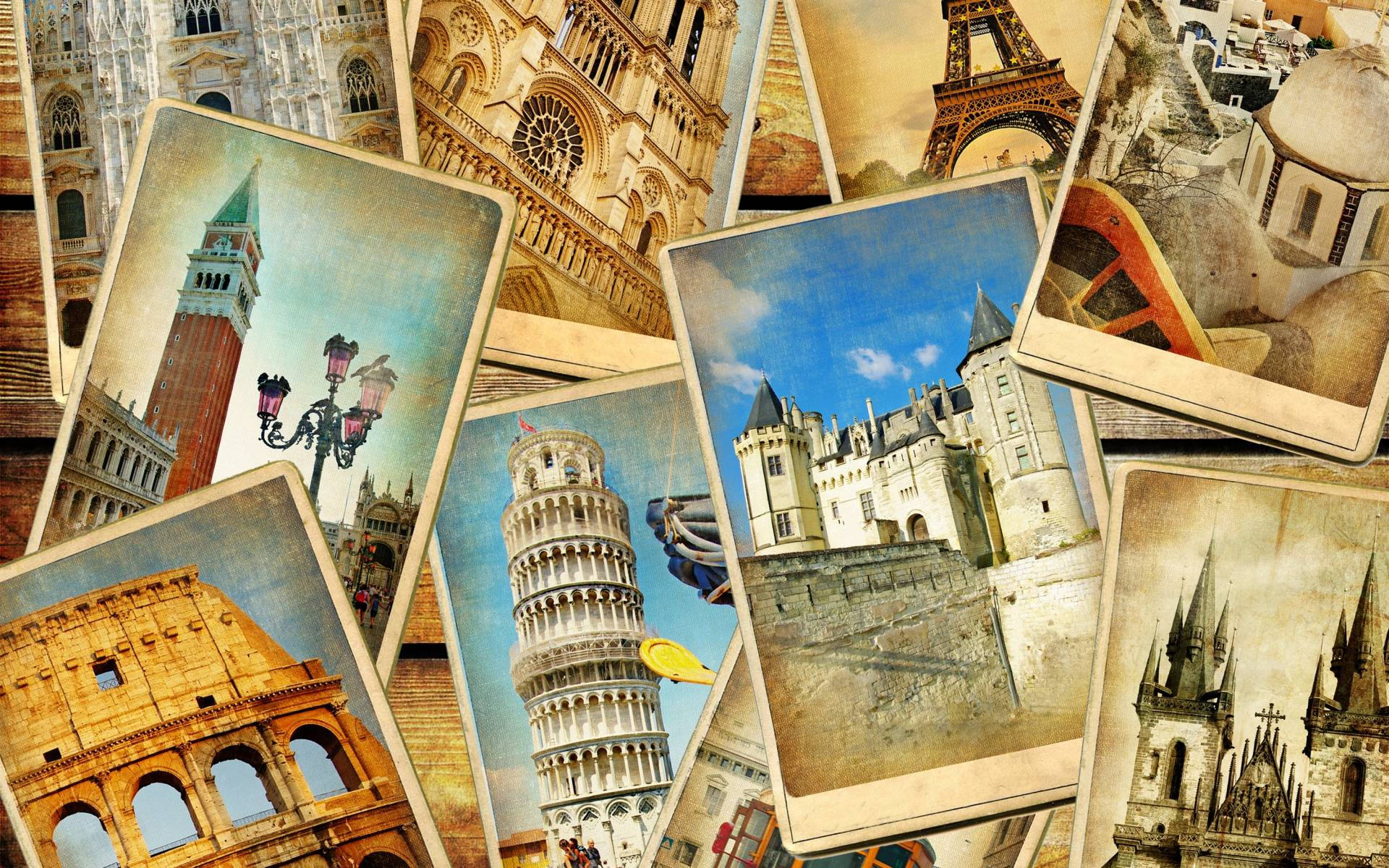 A Collection Of Old Postcards Of Various Buildings Wallpaper