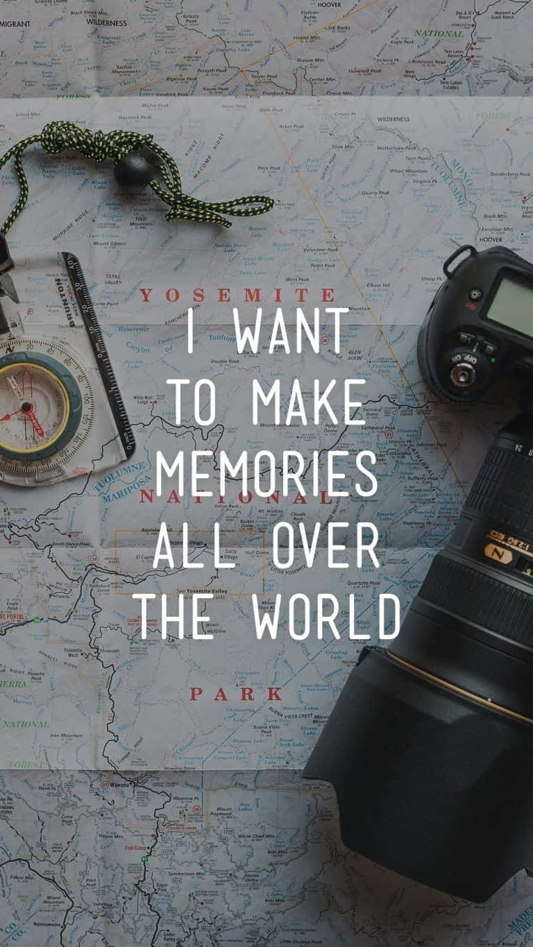 Travel Memories Quote Map Compass Camera Wallpaper