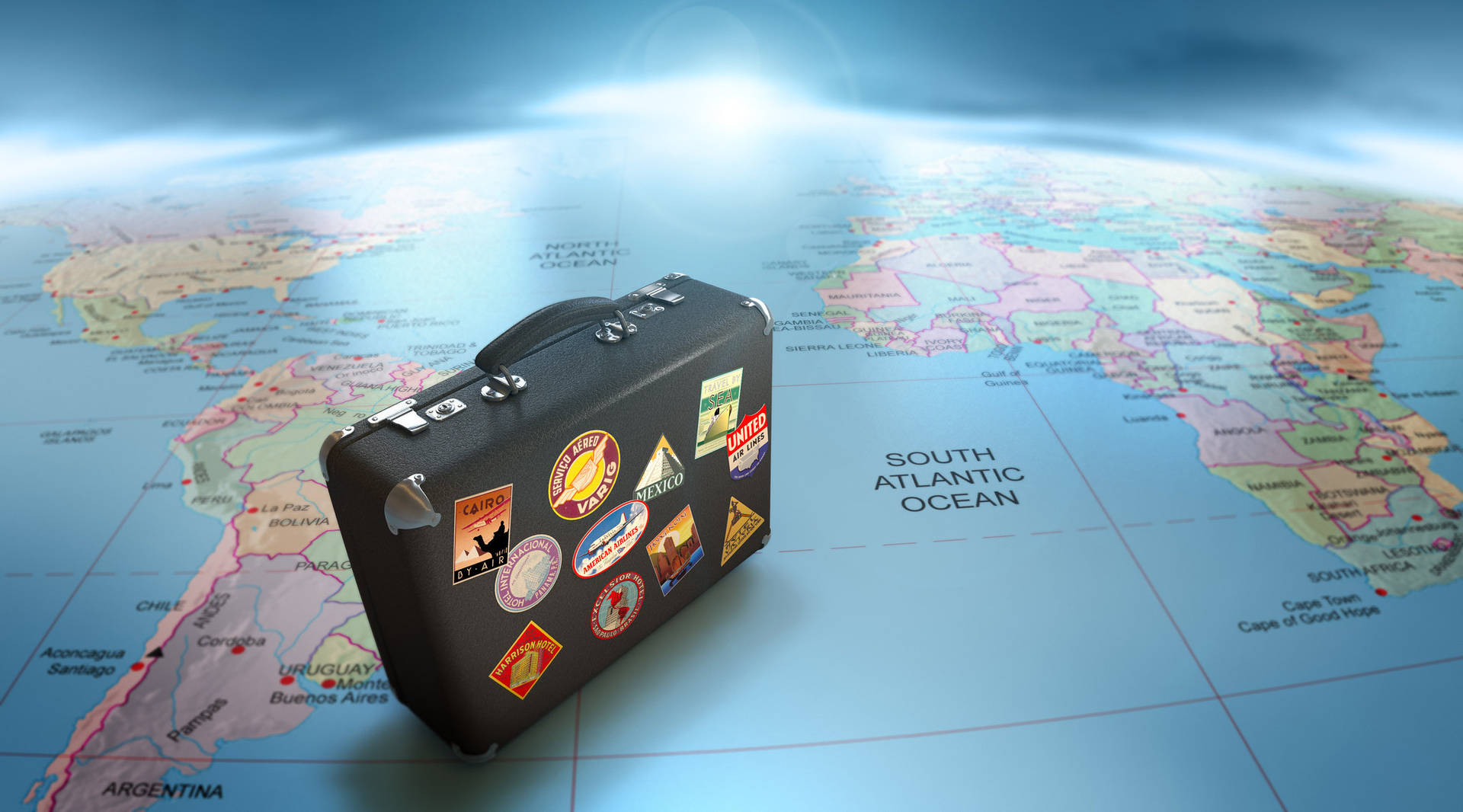 Travel Ready Suitcaseon World Map Wallpaper