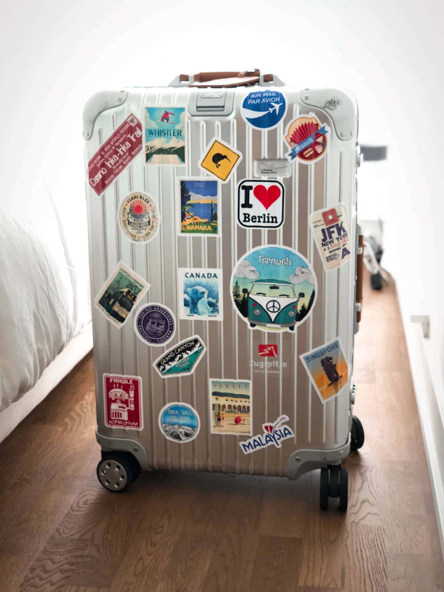 Download Travel Sticker Covered Suitcase Wallpaper | Wallpapers.com