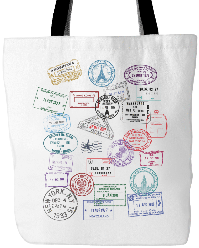 Travel Tote Bag With Stamp Prints PNG