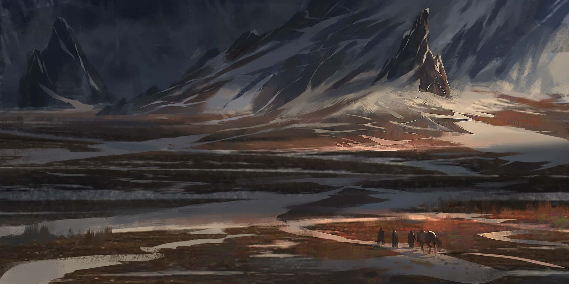 Travelers Exploring Tundra Landscape Wallpaper