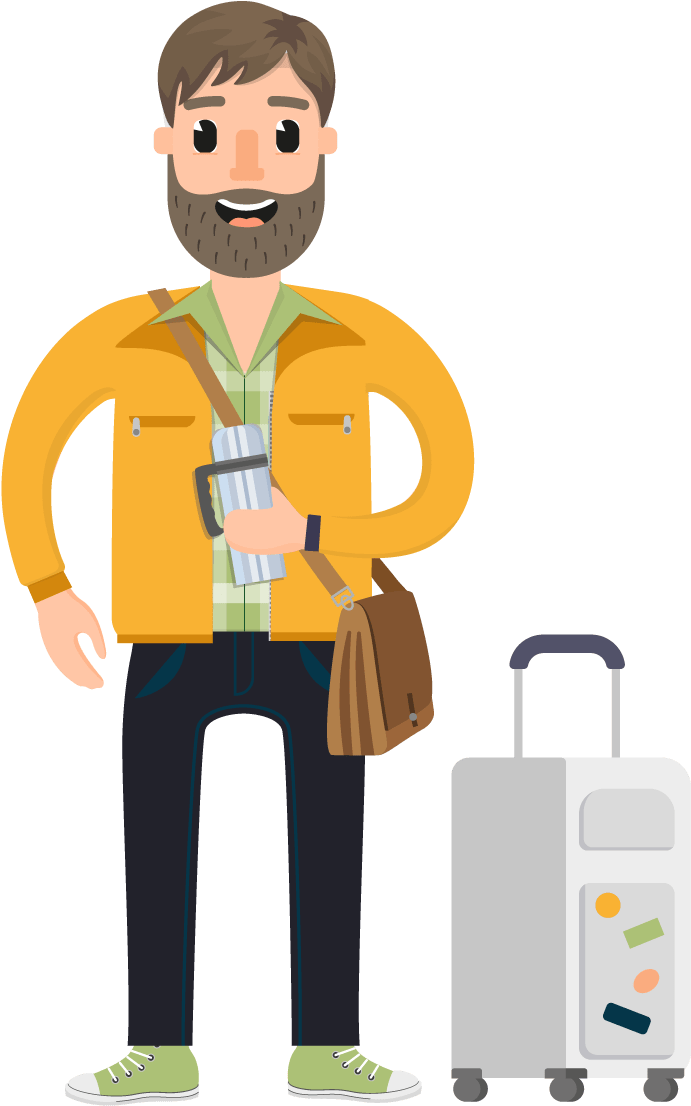 Travelerwith Luggageand Coffee PNG