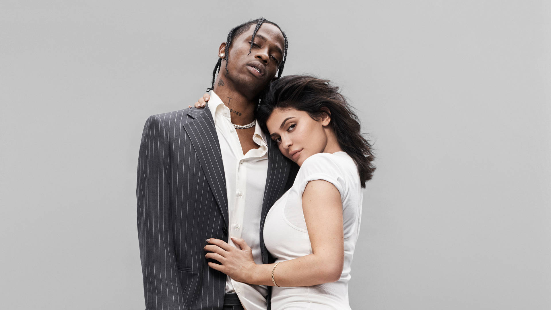 Travis Scott and Kylie Jenner pose in GQ August 2018 Wallpaper