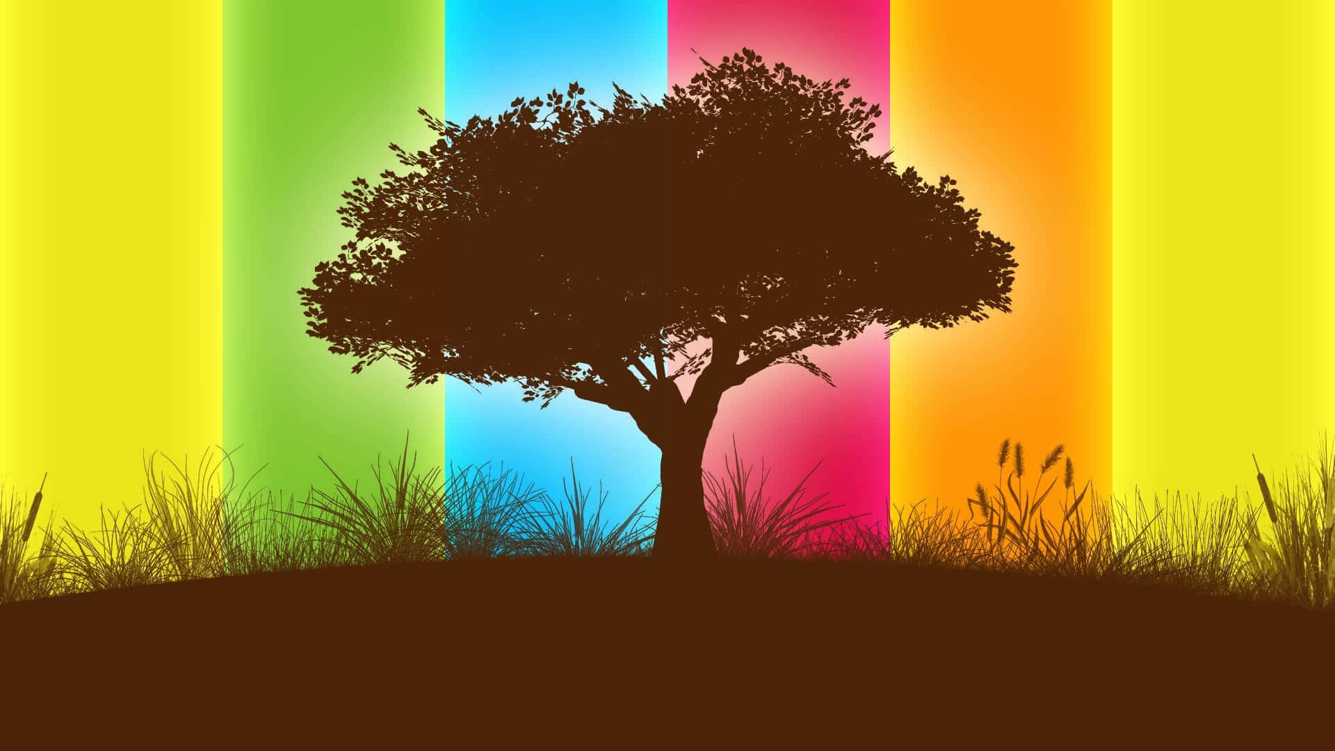 Ettræ I Silhuet Mod En Farverig Baggrund.