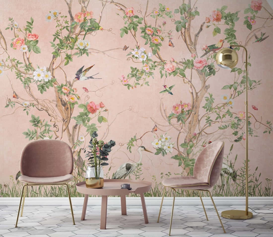 Tree Branches Mural On Wall Wallpaper
