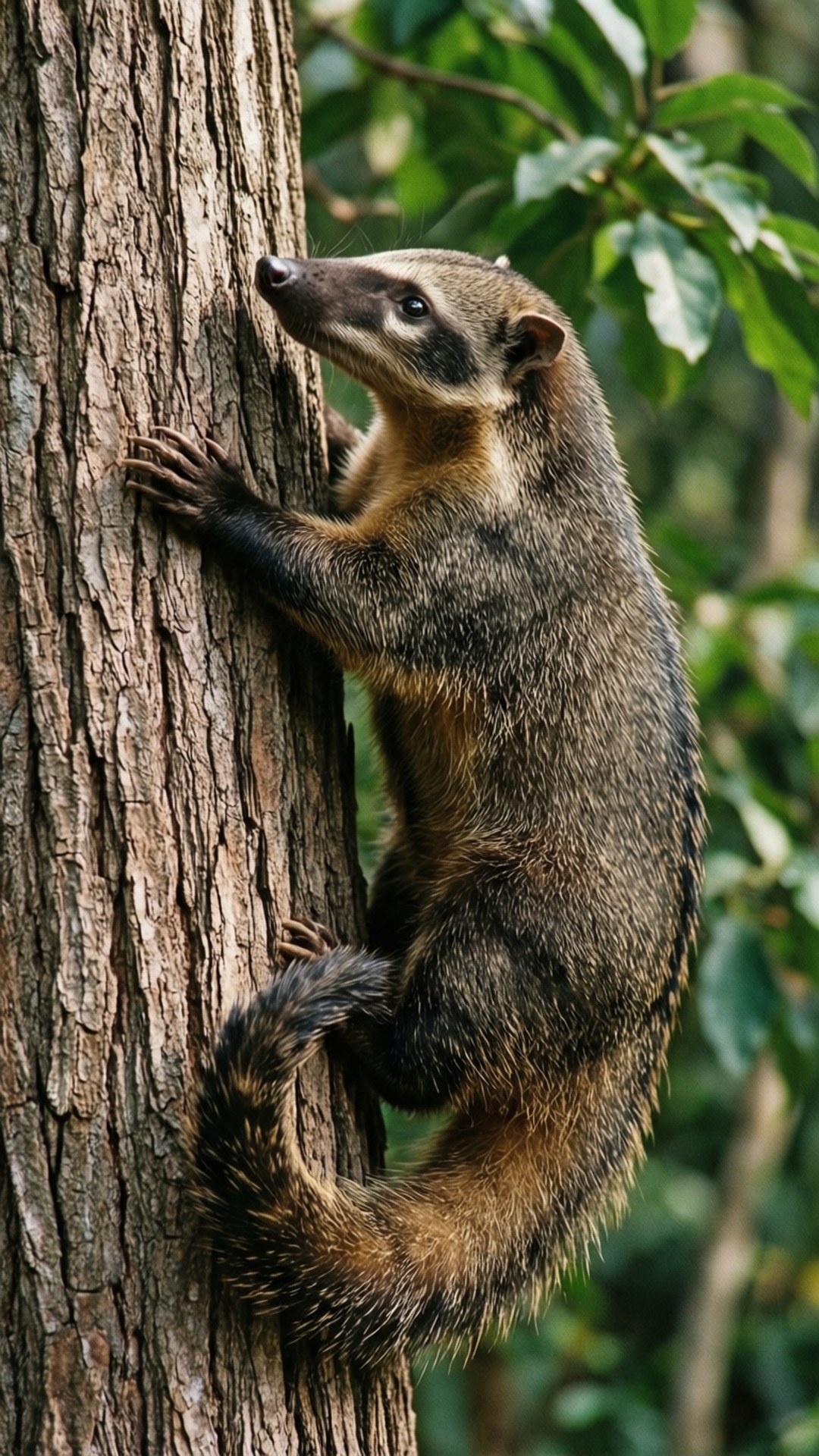 En numbat klatrer opp en trestamme med smidighet.