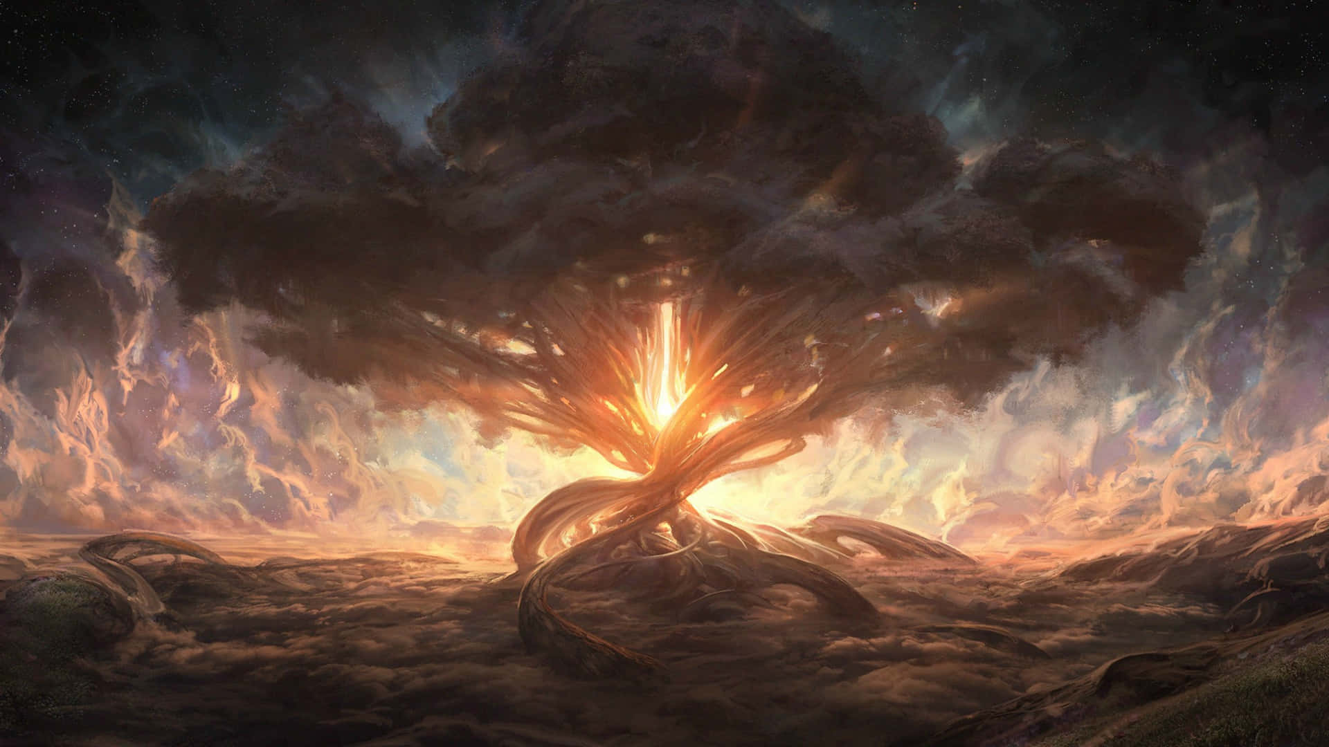 Træet af liv omgivet af skyer Wallpaper