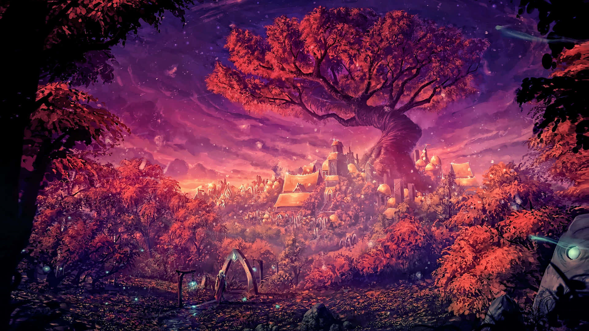 Árbolde La Vida En Un Bosque De Fantasía. Fondo de pantalla