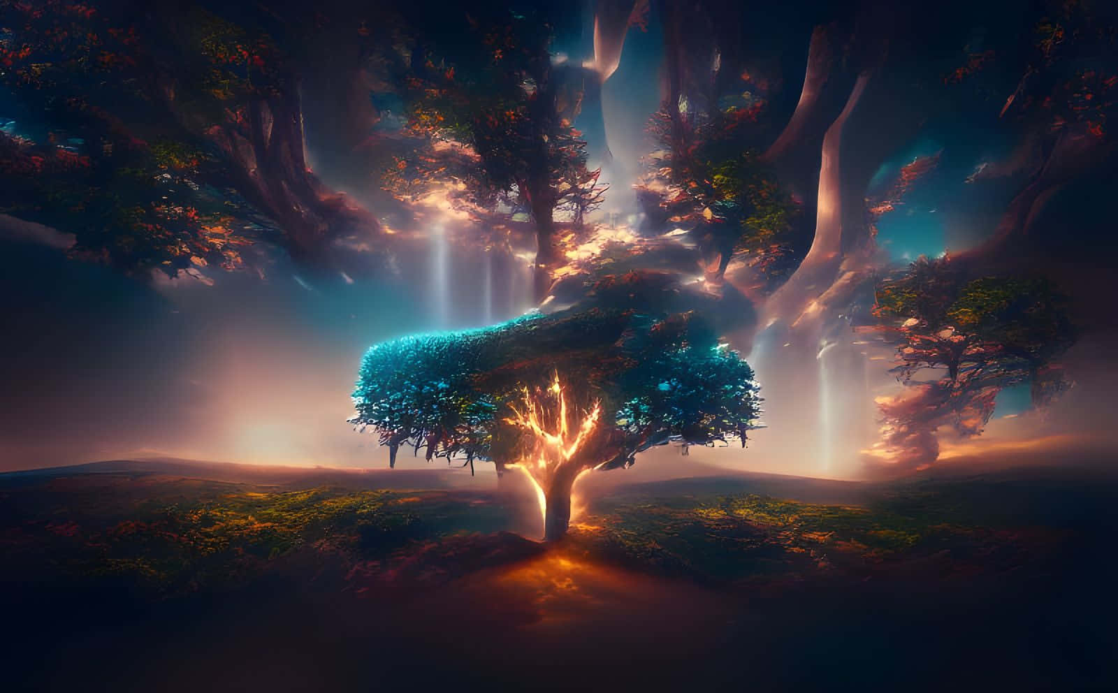 Træ af liv med glødende lys Wallpaper