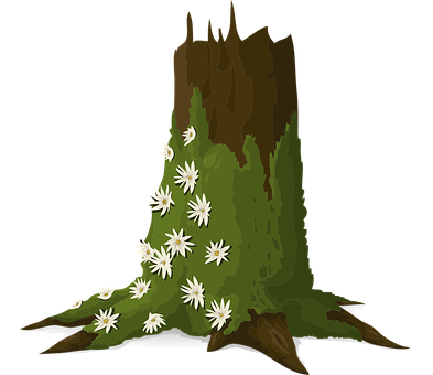 Tree Stumpwith Flowers Illustration PNG