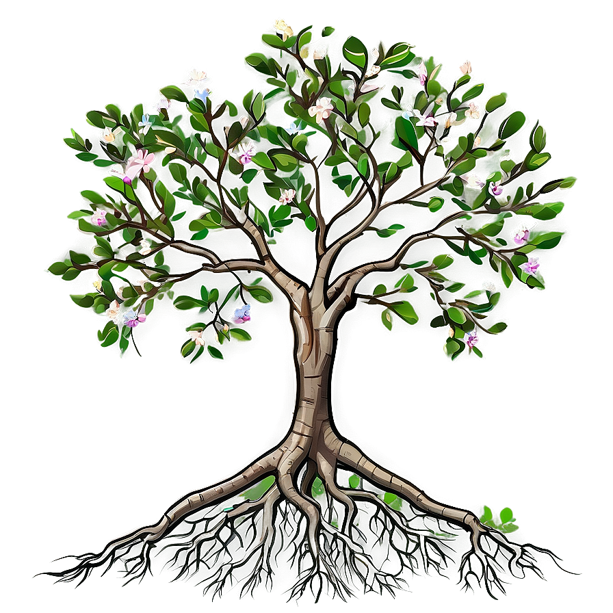 Tree With Roots And Flowers Png 31 PNG