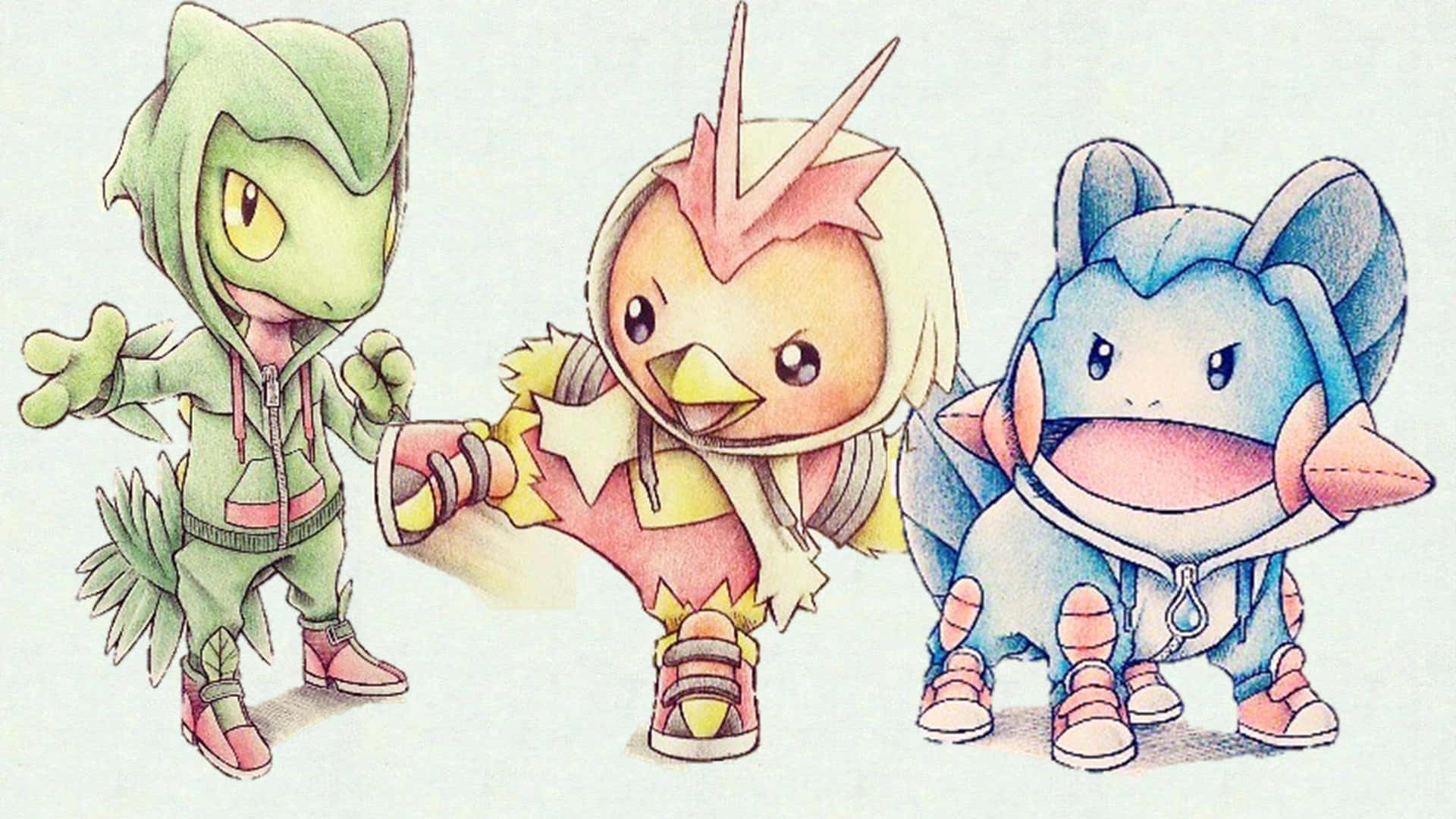 Treecko, Torchic, And Mudkip Drawing Wallpaper