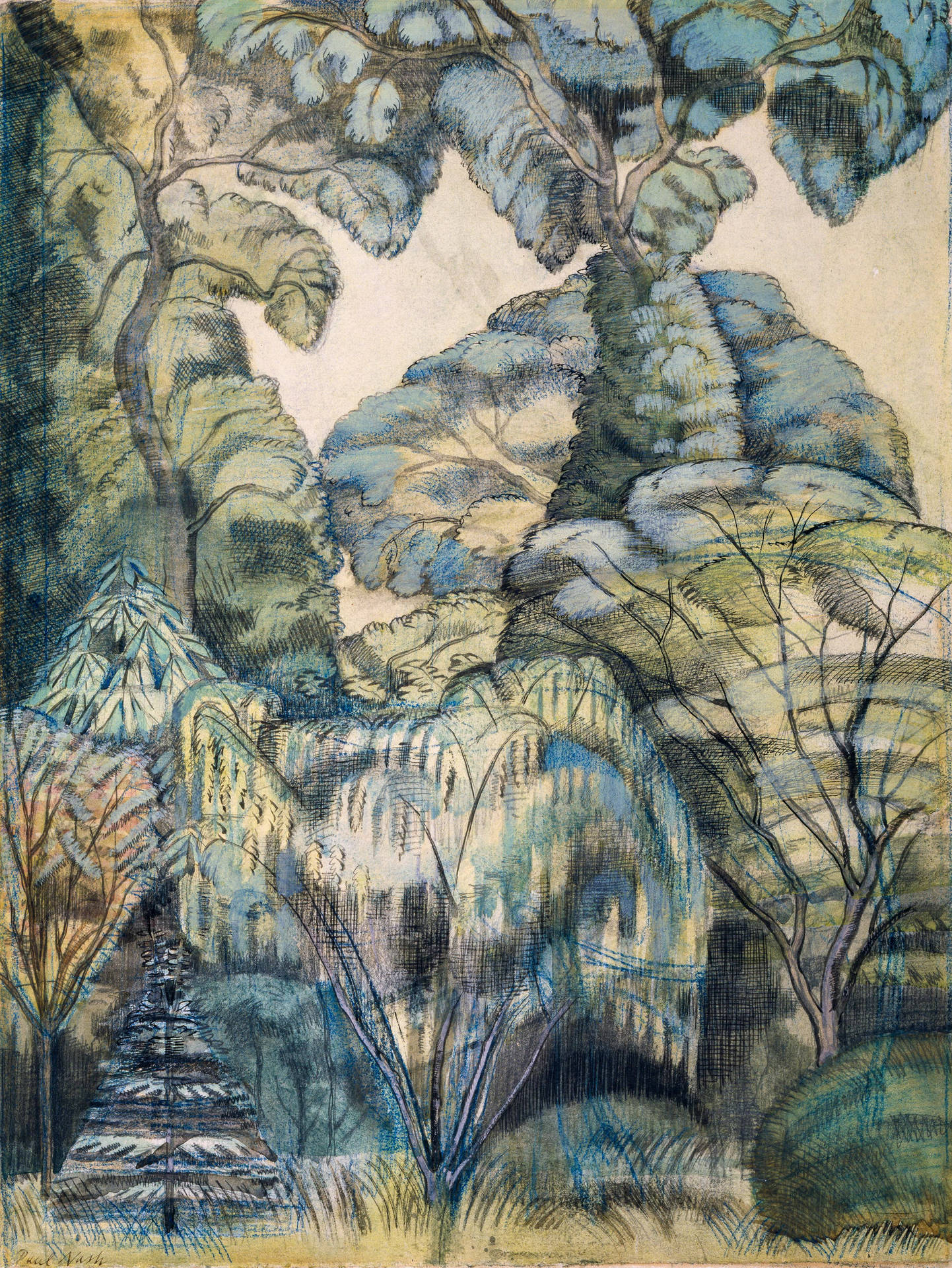 Árbolesen El Jardín De Aves, Pintura De Paul Nash. Fondo de pantalla