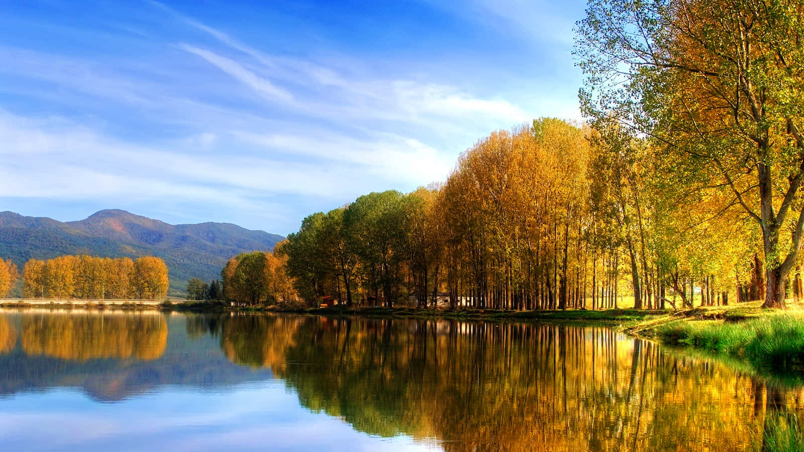 Fall Lake With Trees And Mountain Landscape Wallpaper
