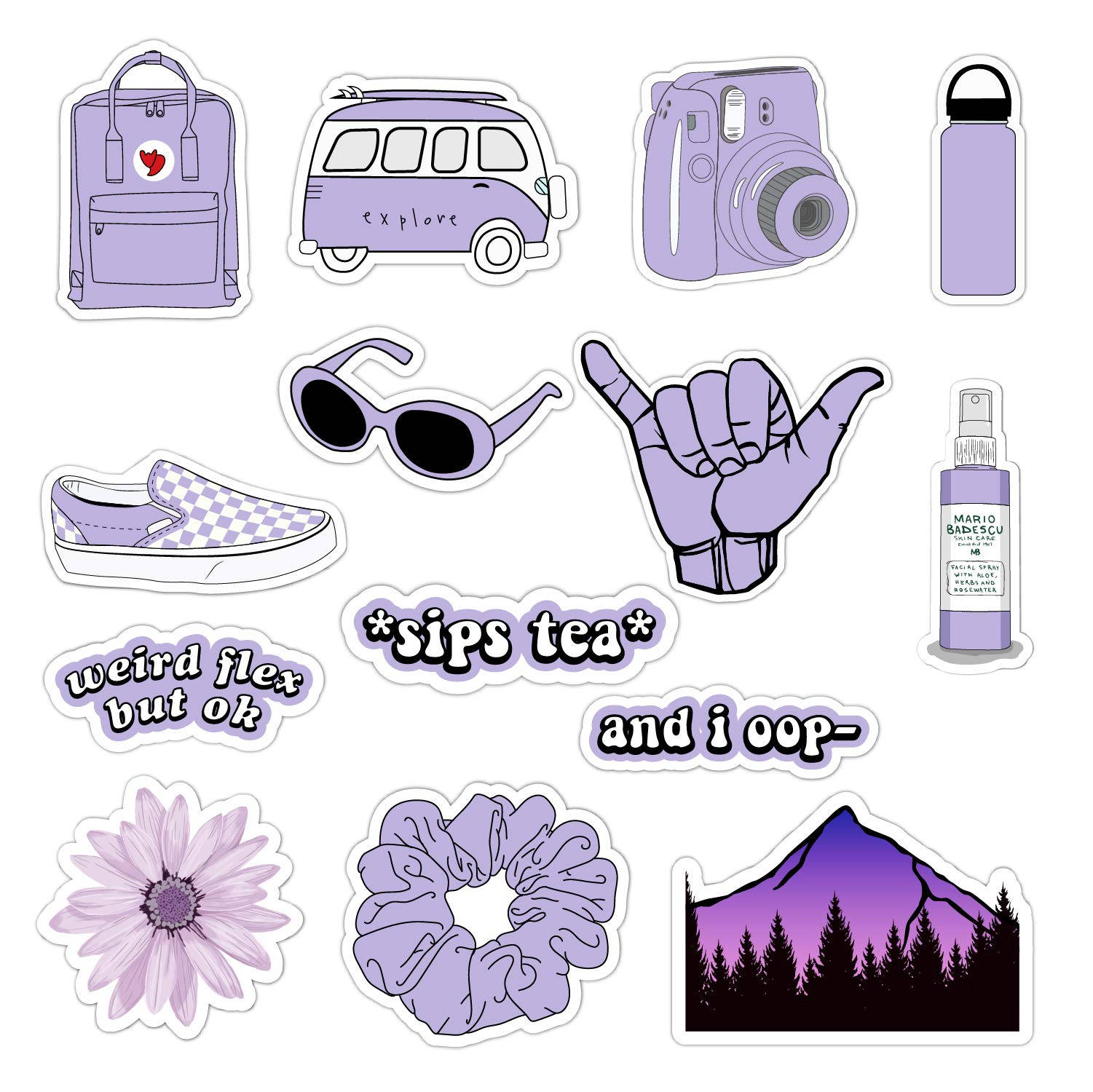 A Collection Of Stickers With Purple Items On Them Wallpaper
