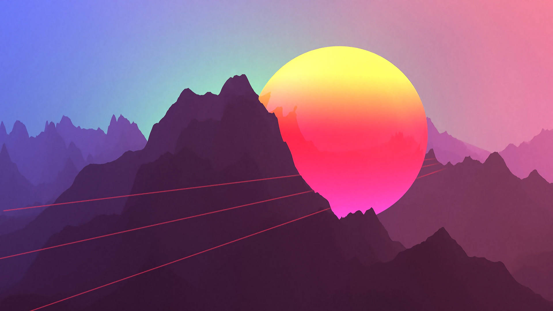 A Colorful Mountain With A Bright Sun In The Background Wallpaper