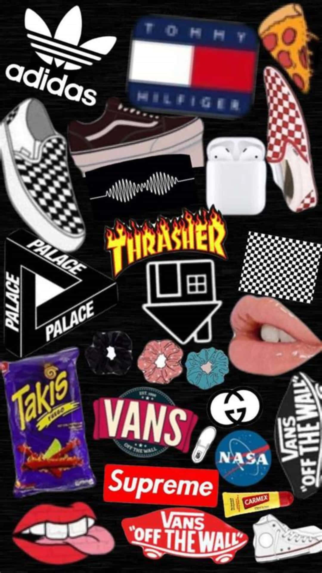 A Collage Of Various Stickers And Other Items Wallpaper
