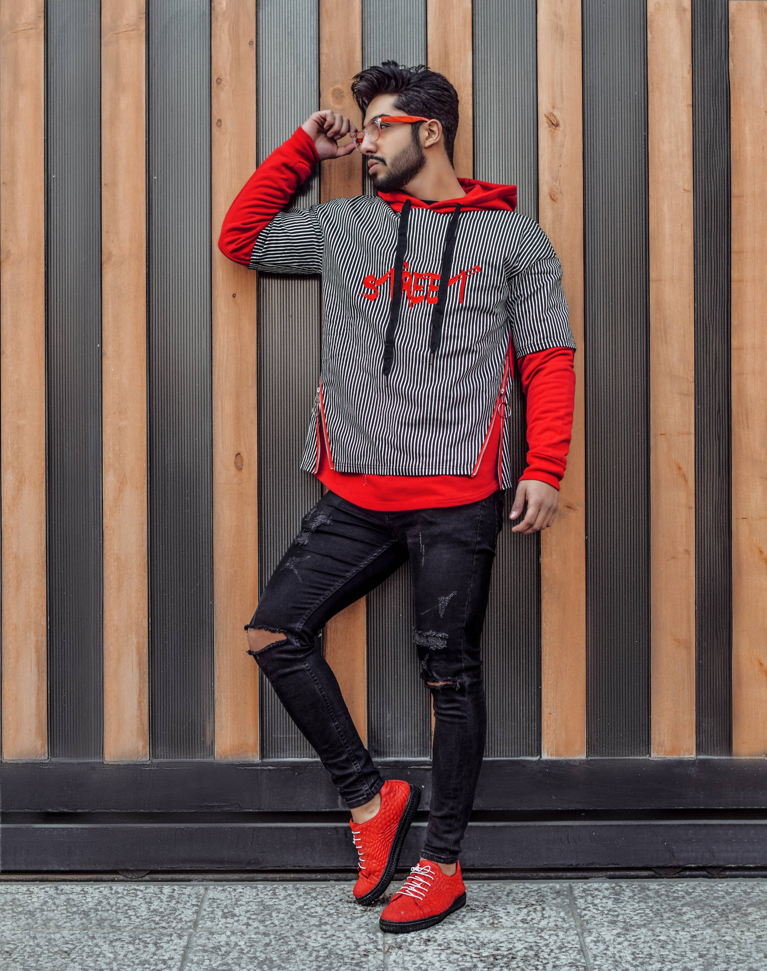 Trendy Red Outfit For Men Wallpaper