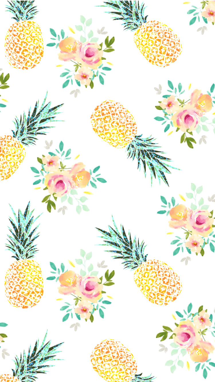 Pineapples And Flowers Pattern Wallpaper