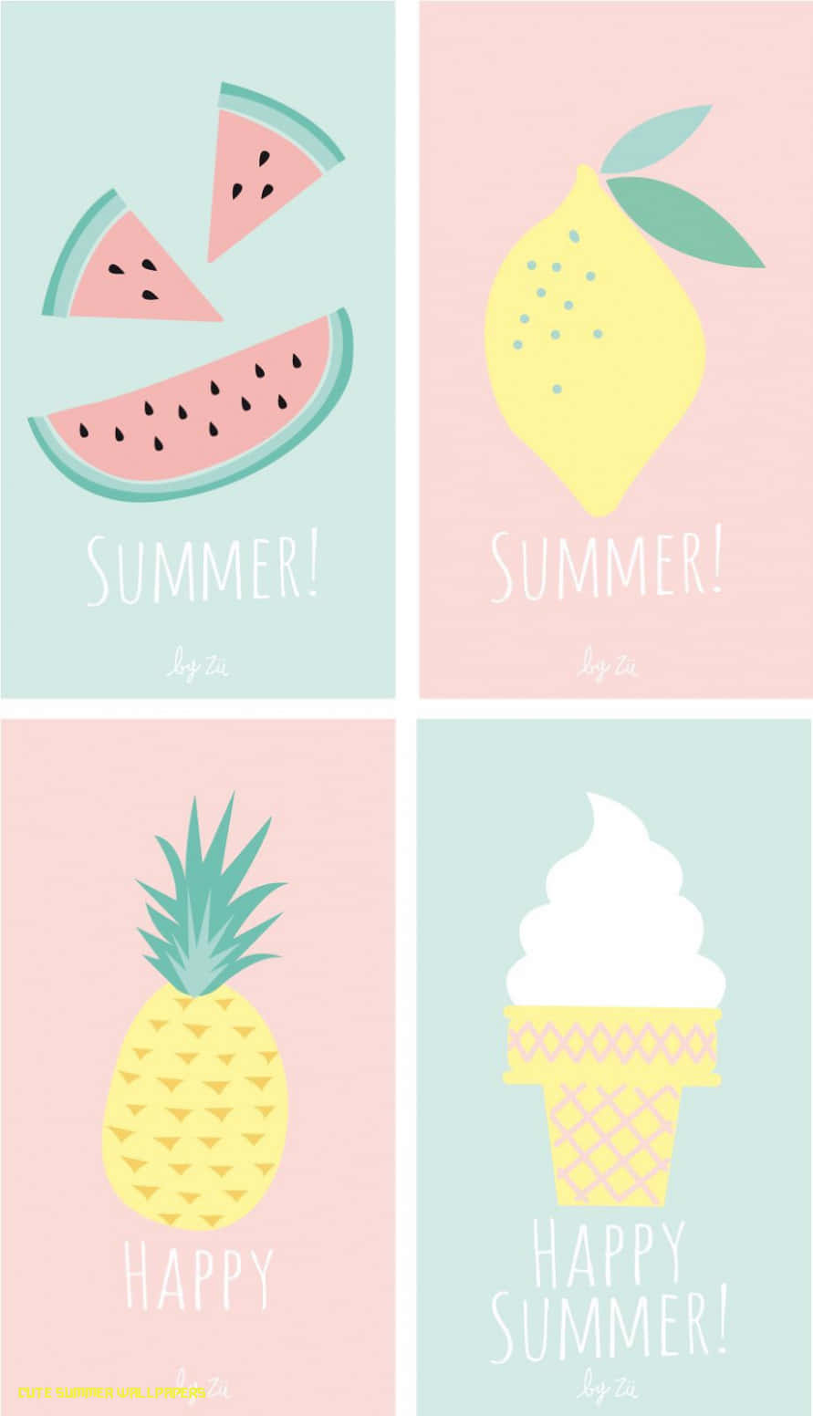 Quatroestampas Temáticas De Verão Com Frutas E Sorvete. Papel de Parede