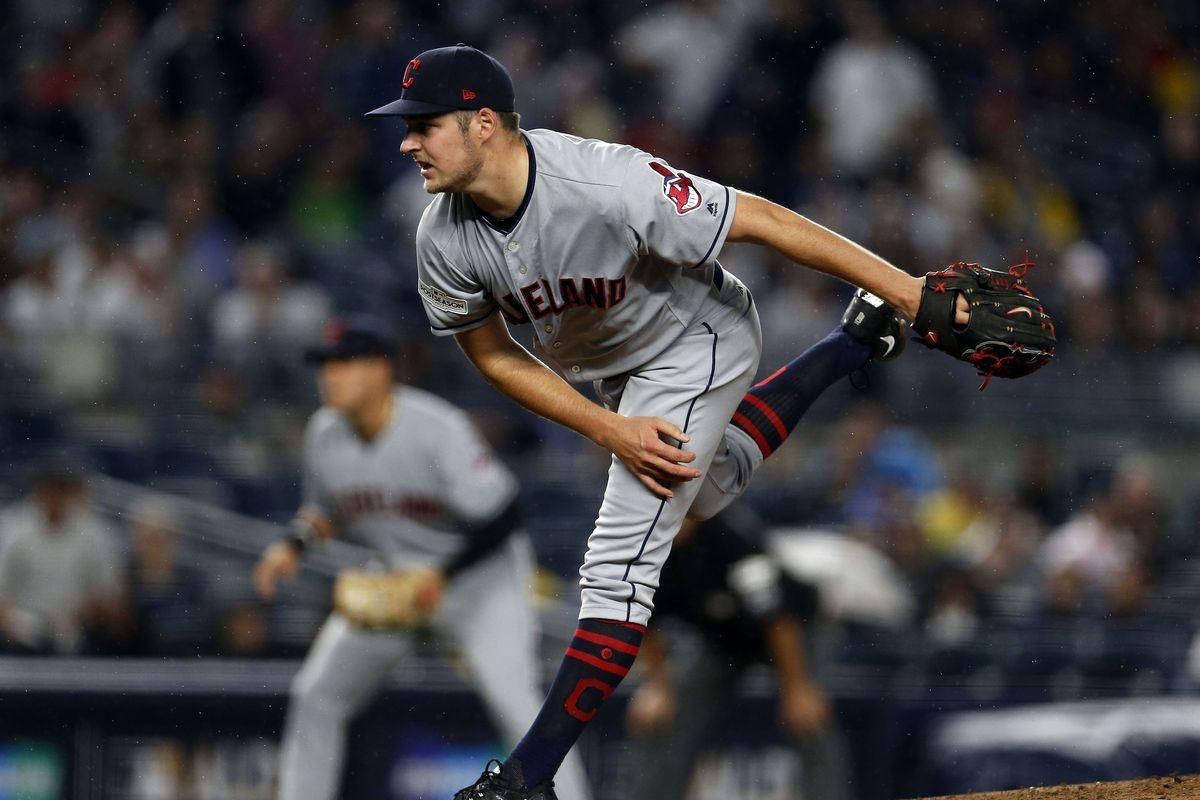 Trevor Bauer Leaning Forward With Foot Raised Wallpaper