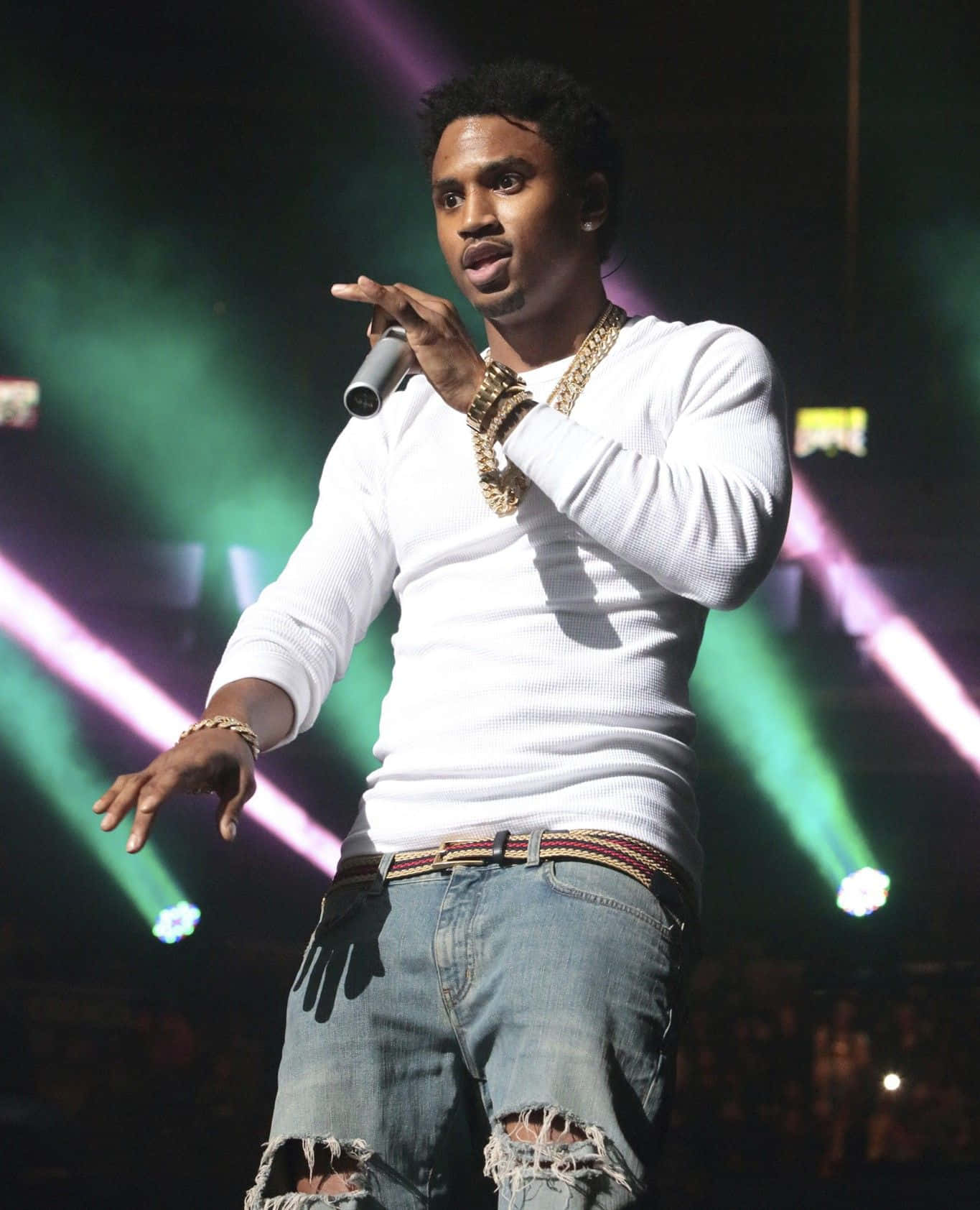Trey Songz delivering an electrifying performance Wallpaper