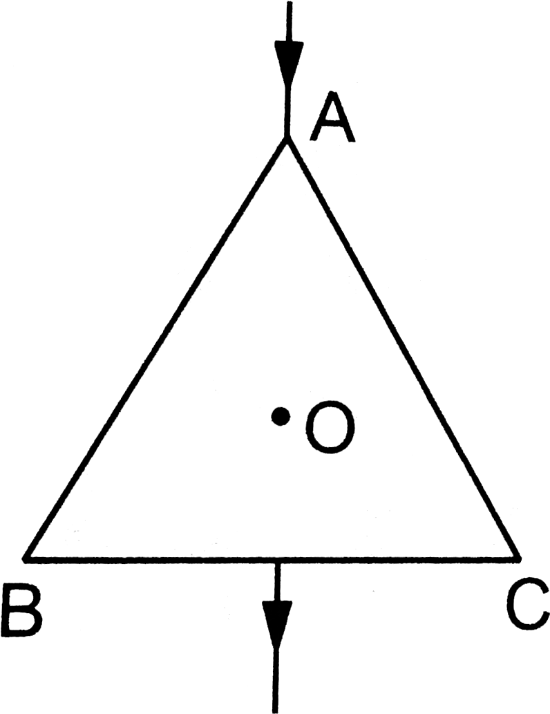 Triangle_ A B C_with_ Centroid PNG — A minimalist black and white geometric triangle with labeled vertices and a central circle against a dark background.