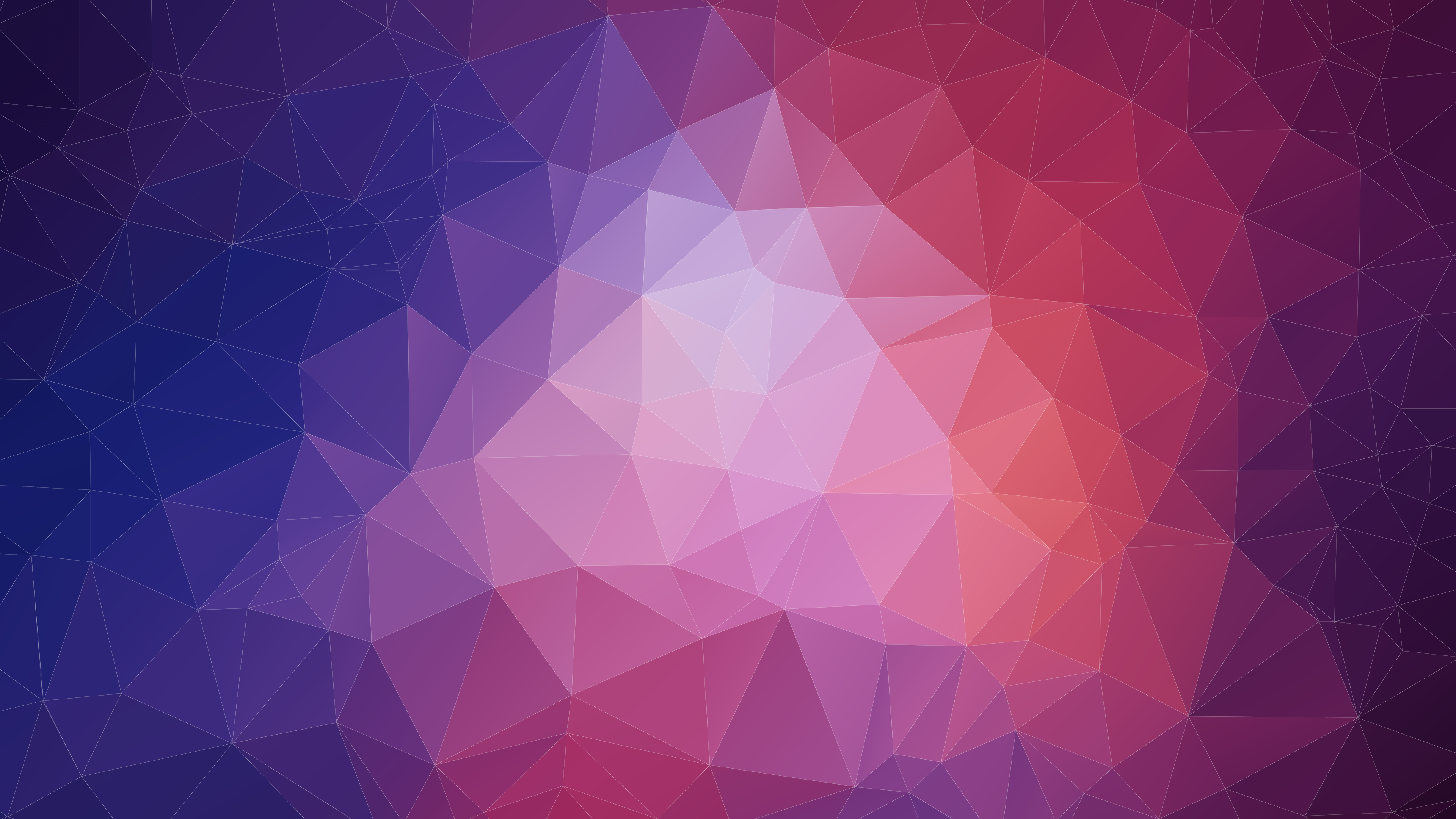 Three sided shapes of endless possibilities. Background — A vibrant abstract wallpaper with a gradient of purple blue to pink red formed by geometric triangular facets.