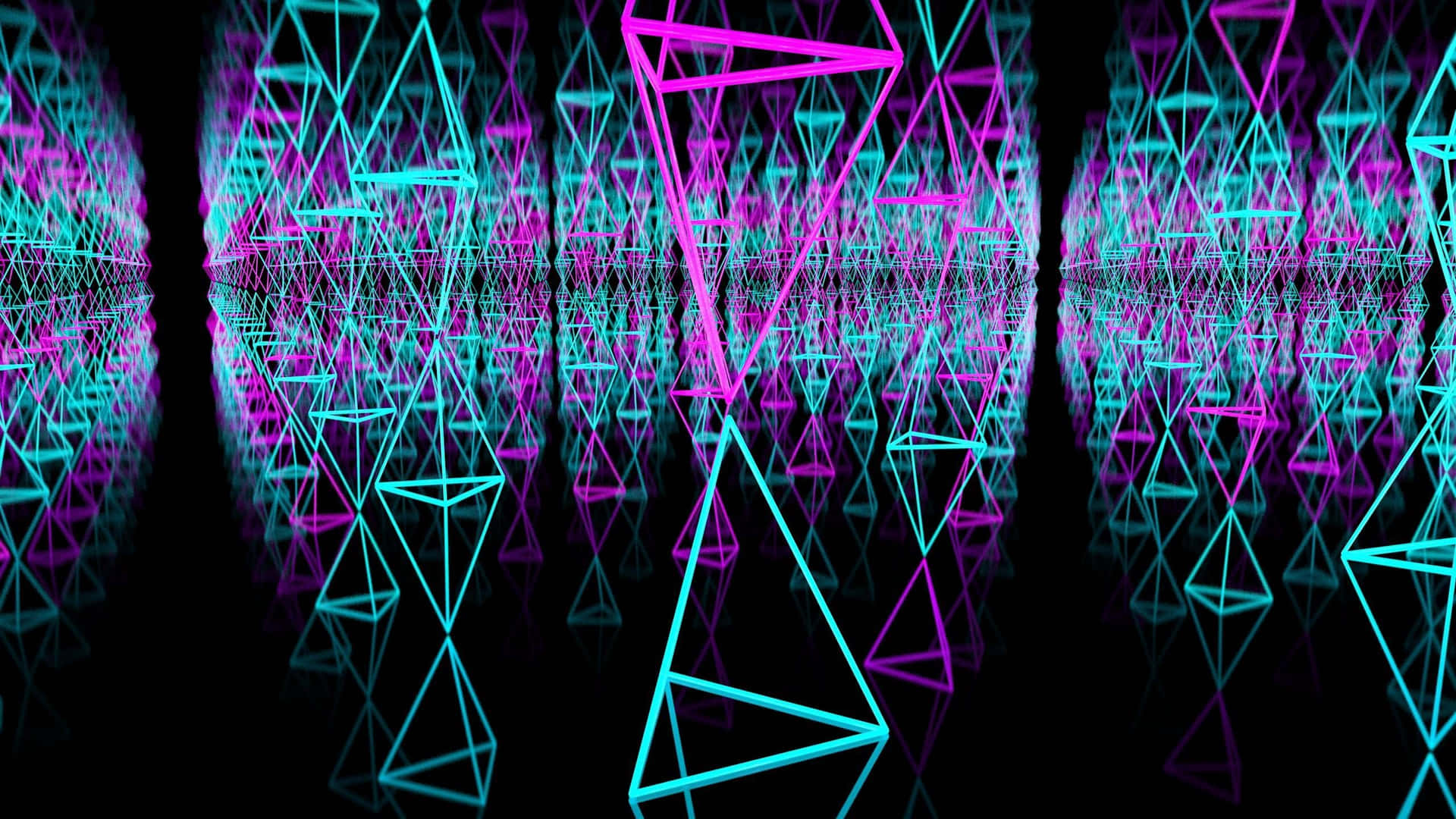 A Black Background With Neon Triangles And A Blue Background