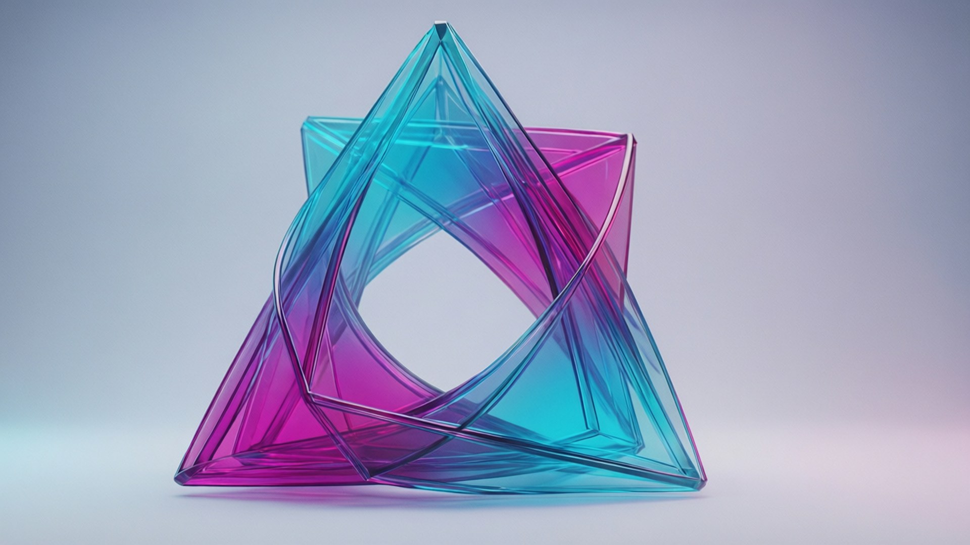 Abstract 3D triangular loops in gradient cyan to magenta.