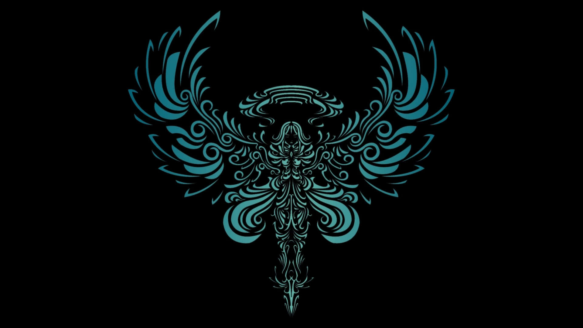 A Blue And Green Dragon With Wings On A Black Background