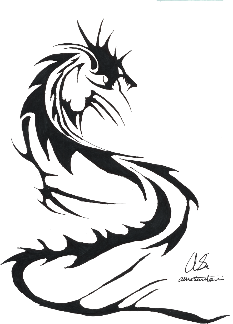 Tribal Dragon Tattoo Design PNG