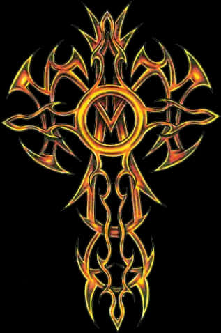Tribal Flame Cross Design PNG