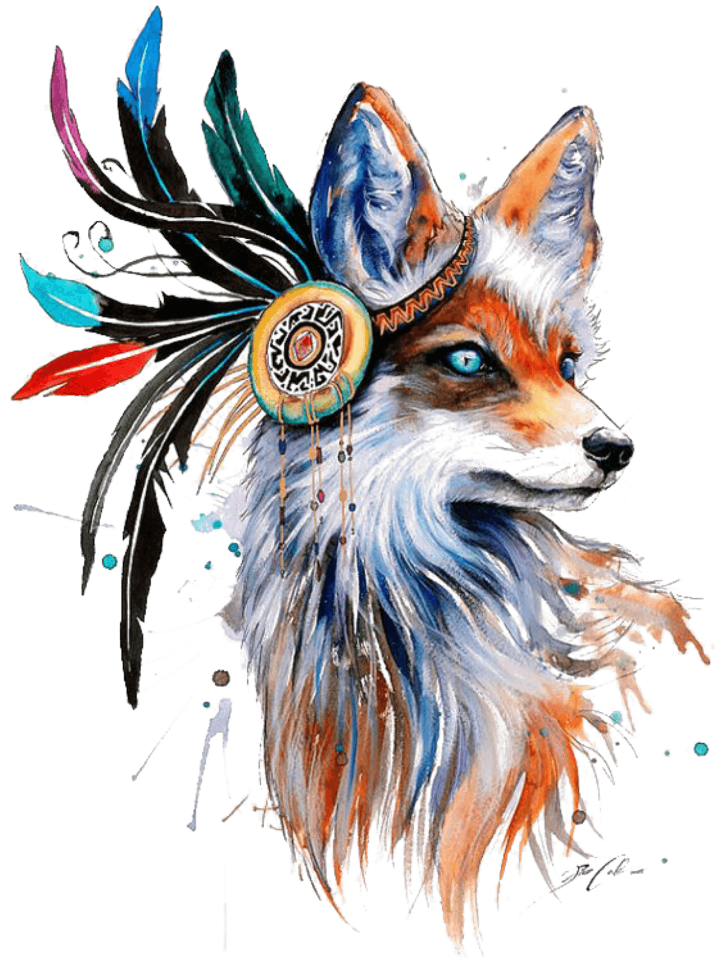 Tribal Fox Feather Headdress Artwork PNG
