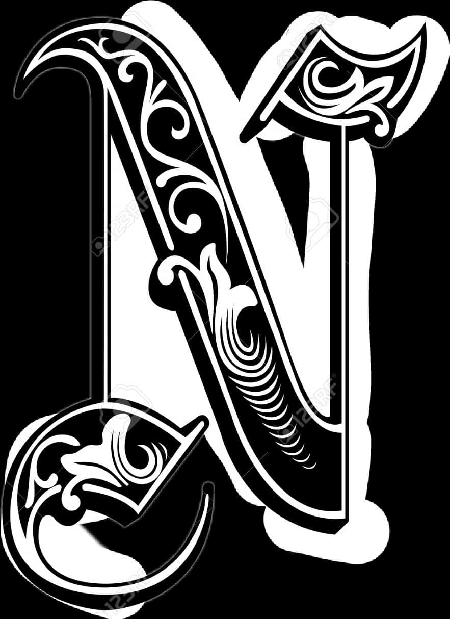 Tribal Letter N Tattoo Design PNG