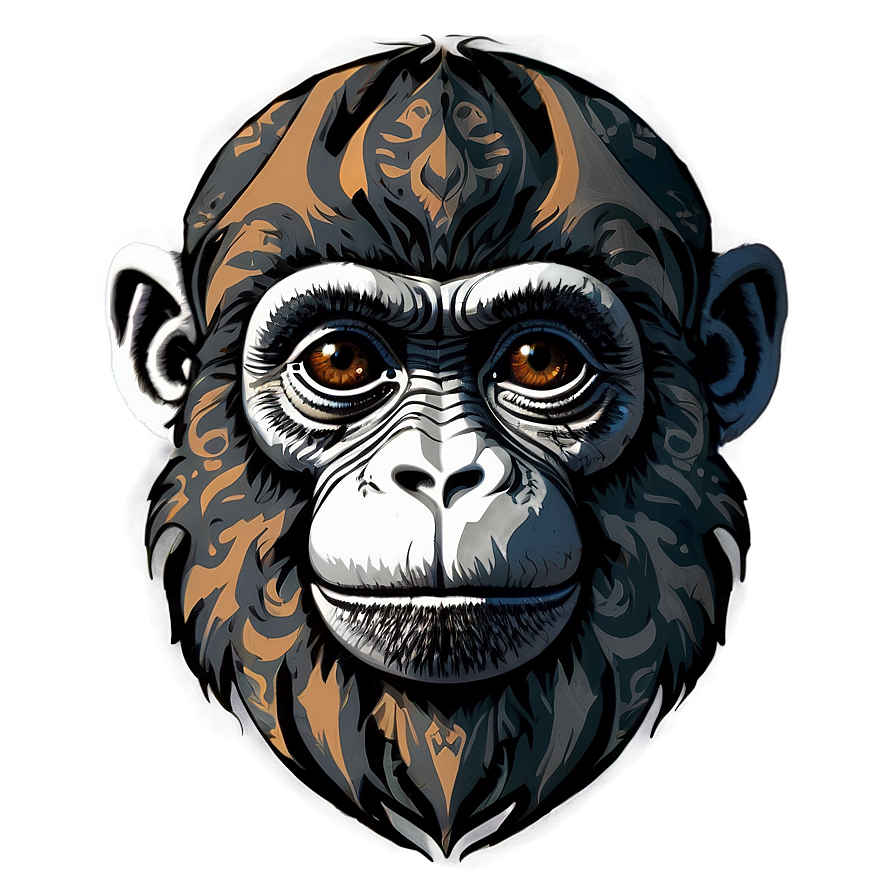 Tribal Monkey Face Tattoo Png Vok PNG