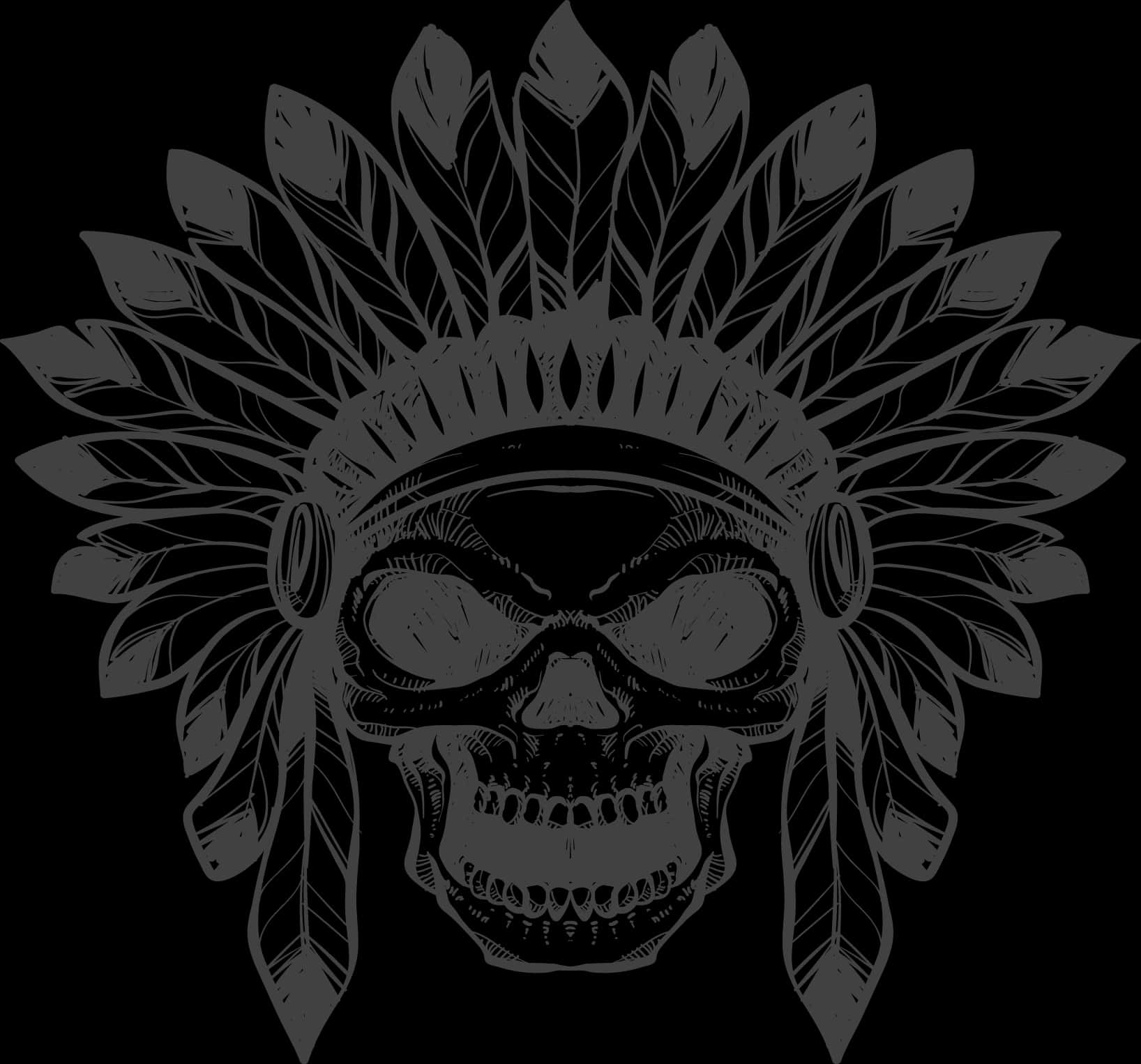 Tribal Skull Headdress Artwork PNG