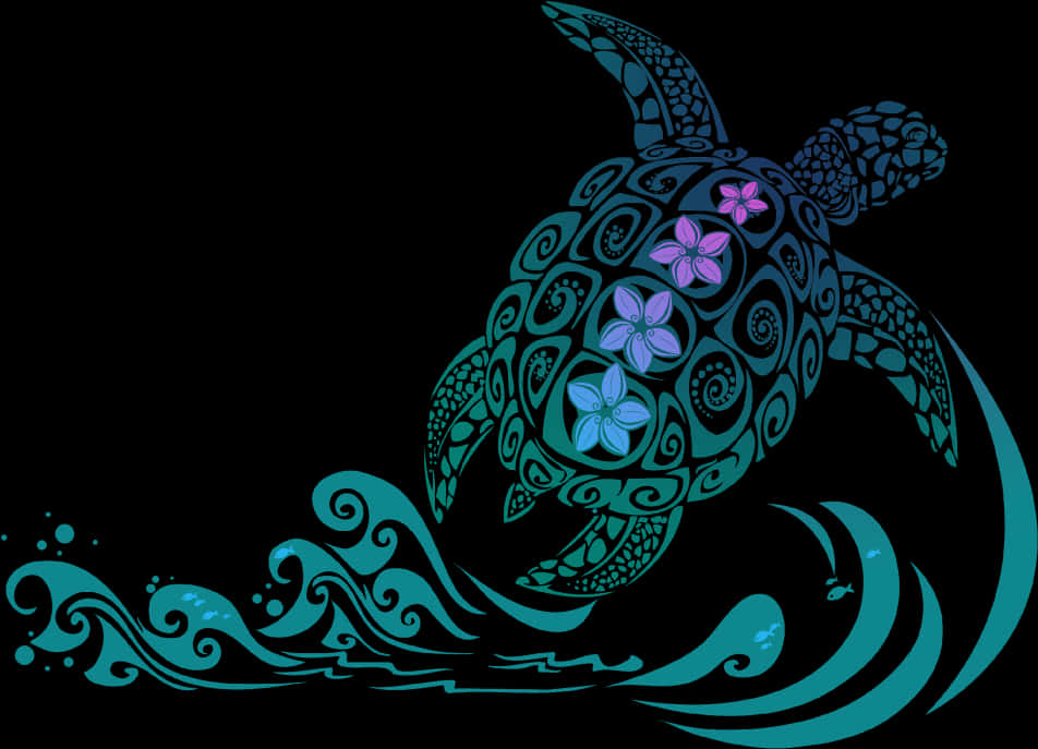 Tribal Style Sea Turtle Art PNG