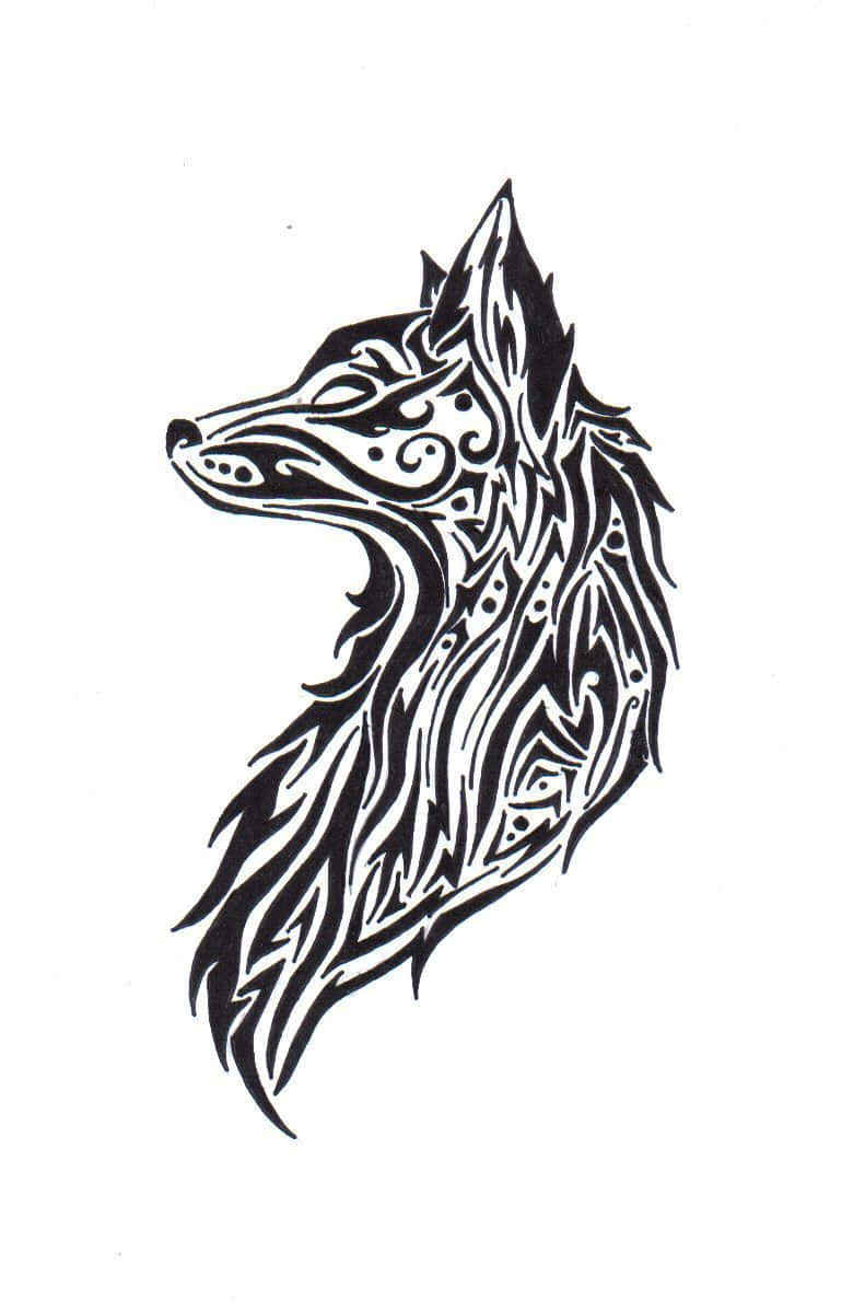 Fierce Tribal Wolf in Majestic Design Wallpaper