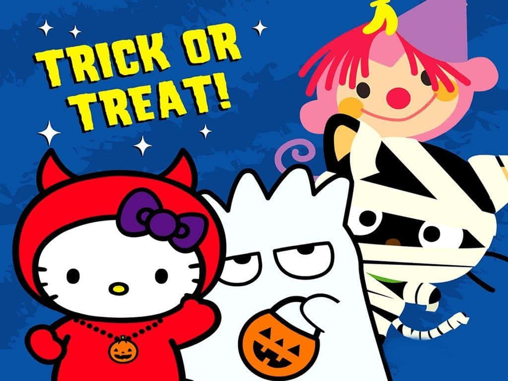 Group of Trick-or-Treaters in Spooky Halloween Costumes Wallpaper