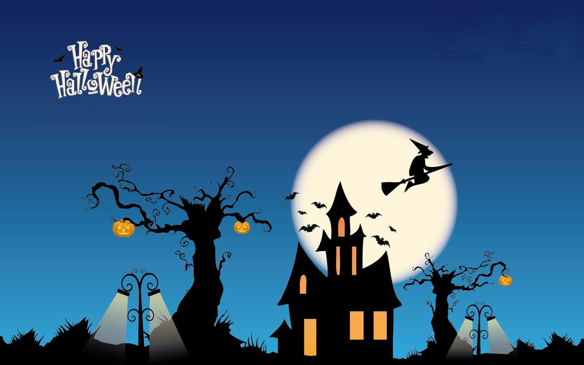 Excited Trick-or-Treaters Celebrating Halloween Wallpaper
